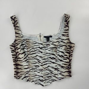 Forever21 Knit Brown And White Zebra Print Top Sleeveless Zipper Large